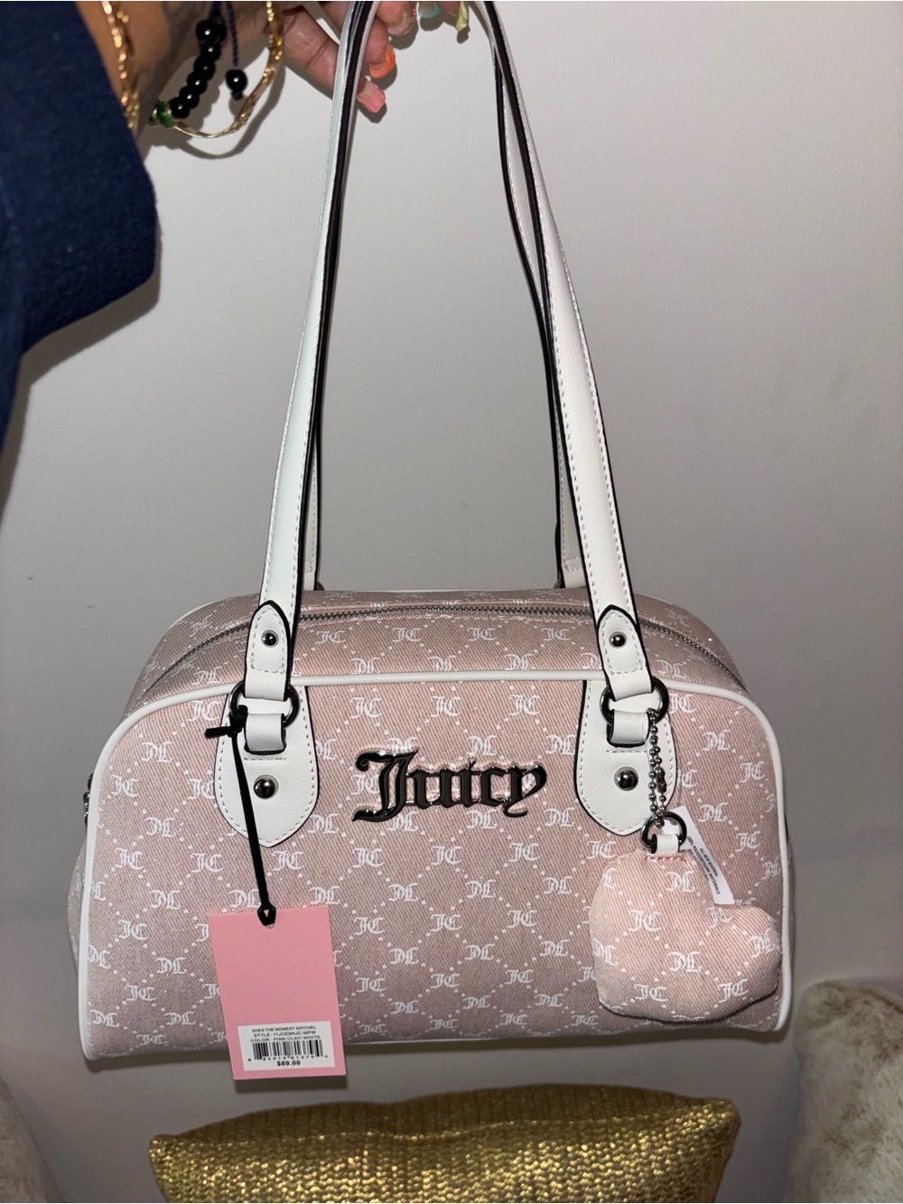 Juicy Couture Pink Monogram Shoulder Bag with Heart Charm